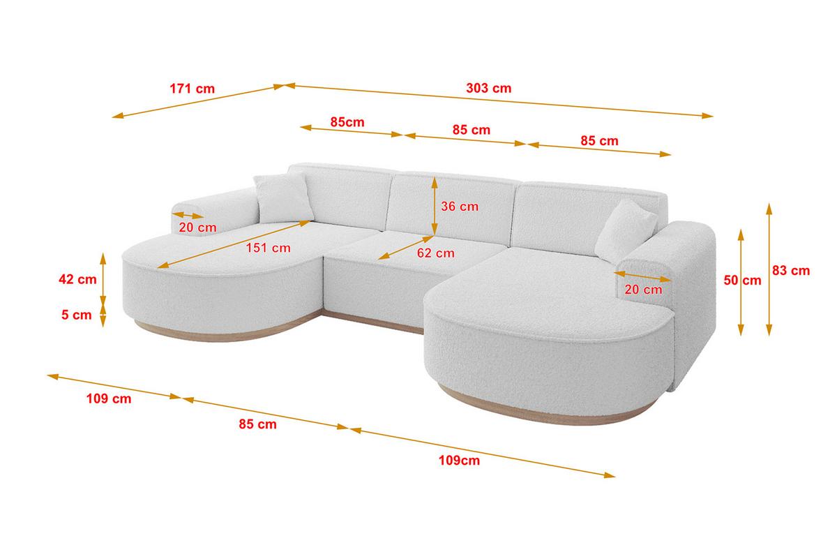 WOHNLANDSCHAFT MARI-U1-v1 - 303x171x83 cm Weiß Bouclé - Weiß, Holzwerkstoff/Textil (303/83/171cm) - ALTDECOR