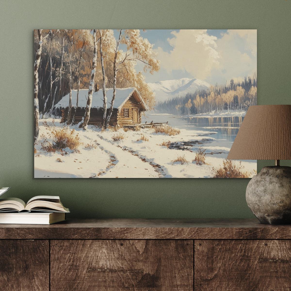 AKUSTIKBILD Winter - Schnee - Zuhause - Natur Wanddeko 70x50 cm - Hellbraun, Kunststoff (70/50/0.9cm) - MuchoWow