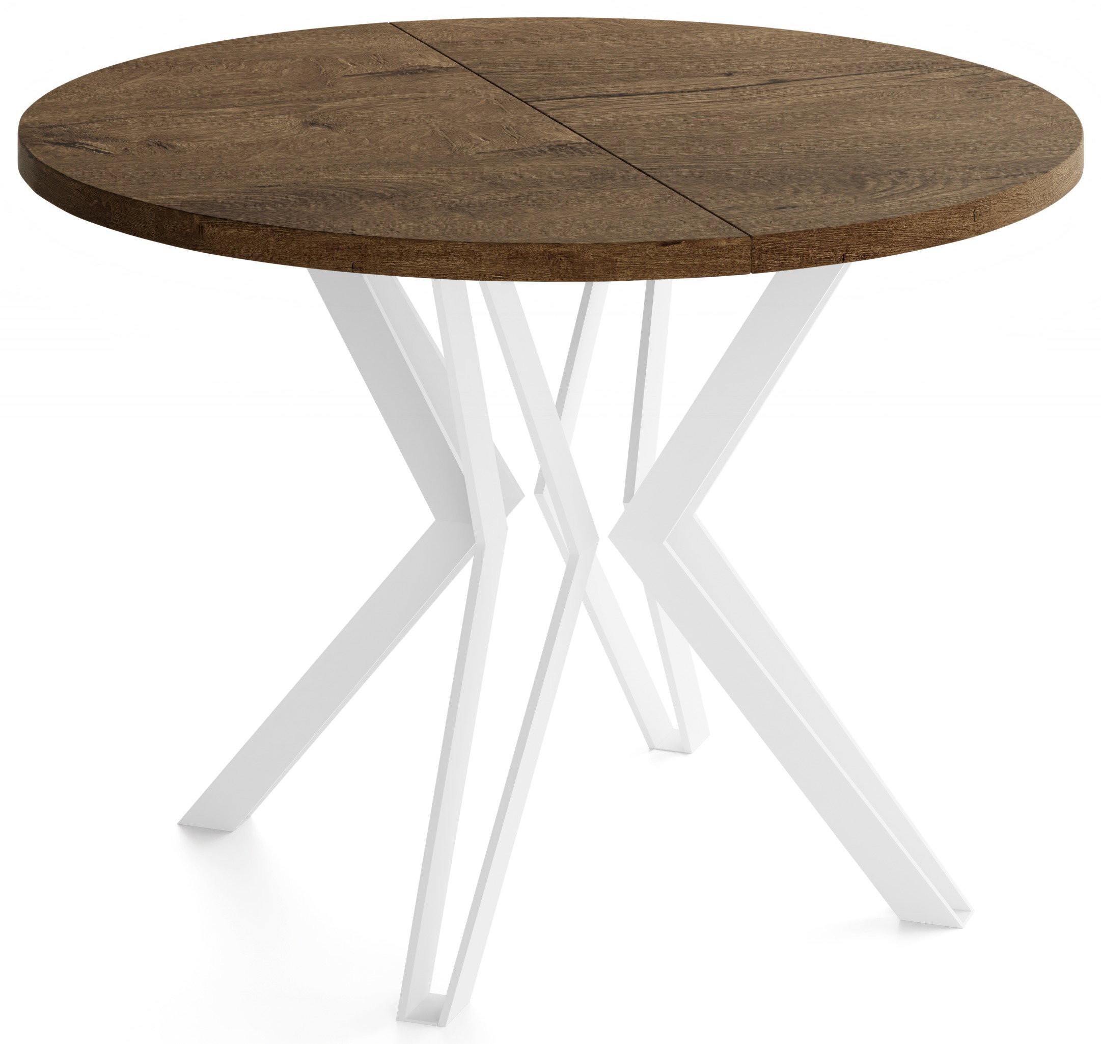 ESSTISCH Austin runder ausziehbarer, Lefkas Eiche 120-200/100/76 cm - Alteiche/Weiß, Holzwerkstoff/Metall (120/200/76cm) - WFL GROUP