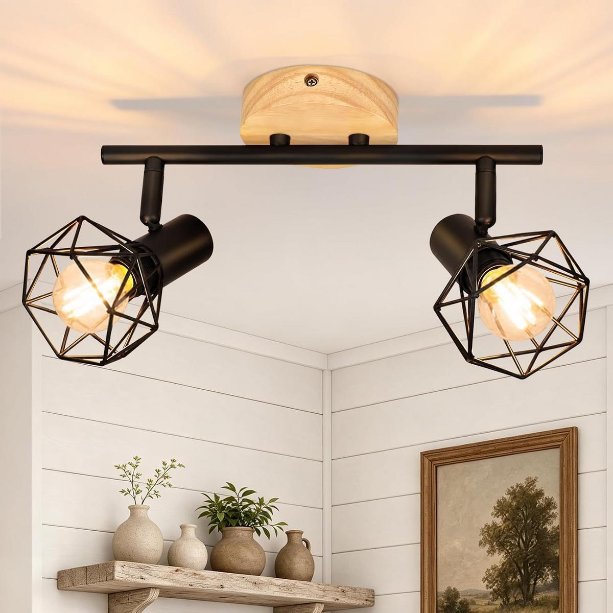 DECKENSTRAHLER Brythvin 28/9.2/15.3 cm - Schwarz/Braun, Holz/Metall (28/9.2/15.3cm) - ZMH