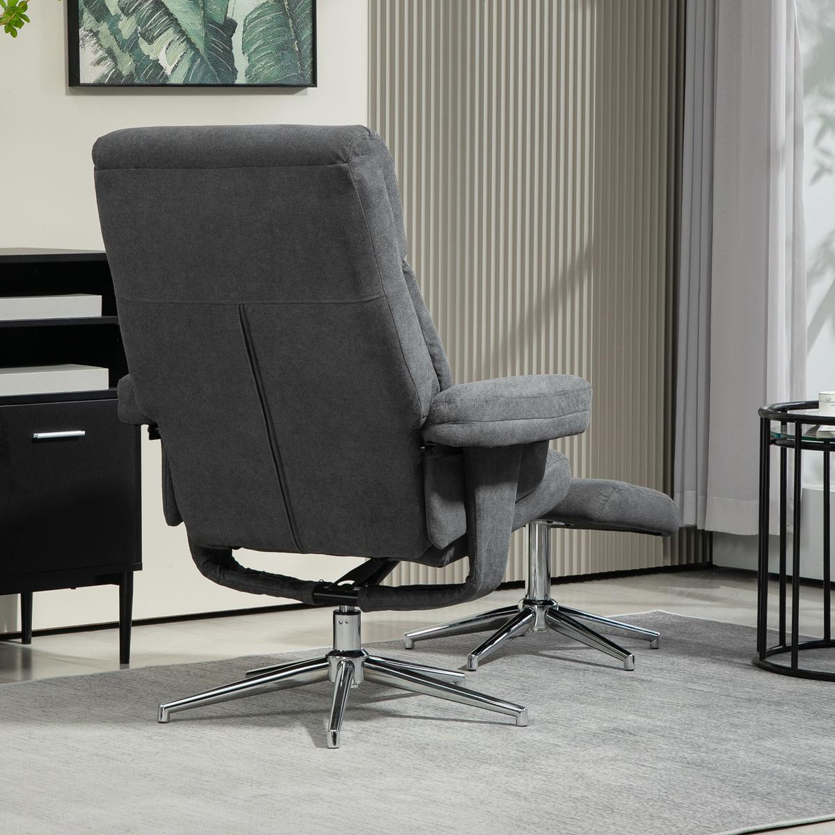 RELAXSESSEL mit Hocker, Gepolstert Fernsehsessel mit Liegefunktion, Liegesessel - Dunkelgrau, Kunststoff (78/106/85cm) - HOMCOM