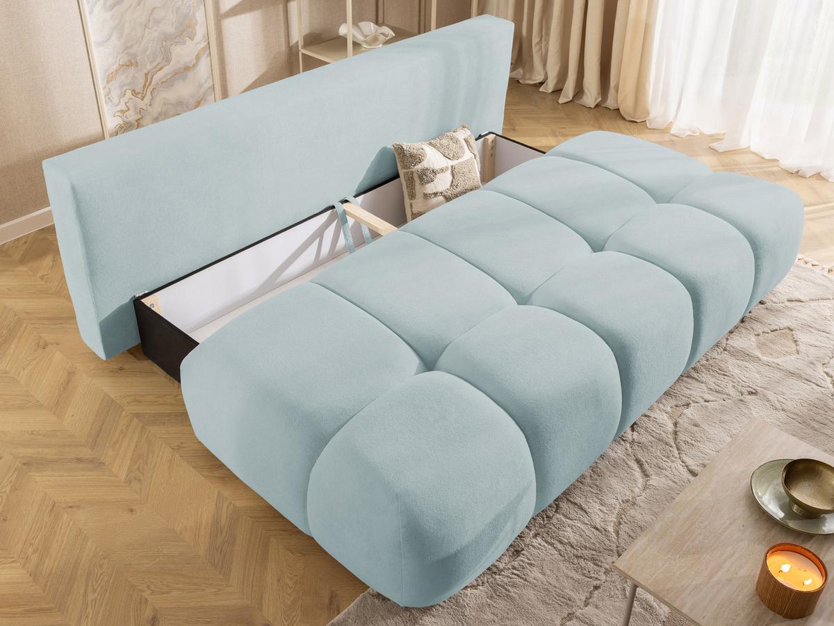 SCHLAFSOFA Belluno aus hochwertigem Blaugrau Plüschstoff mit Bettkasten und tiefen Steppungen in Bubble-Optik - Blaugrau/Schwarz, Holz/Kunststoff (205/87/105cm) - S-Style
