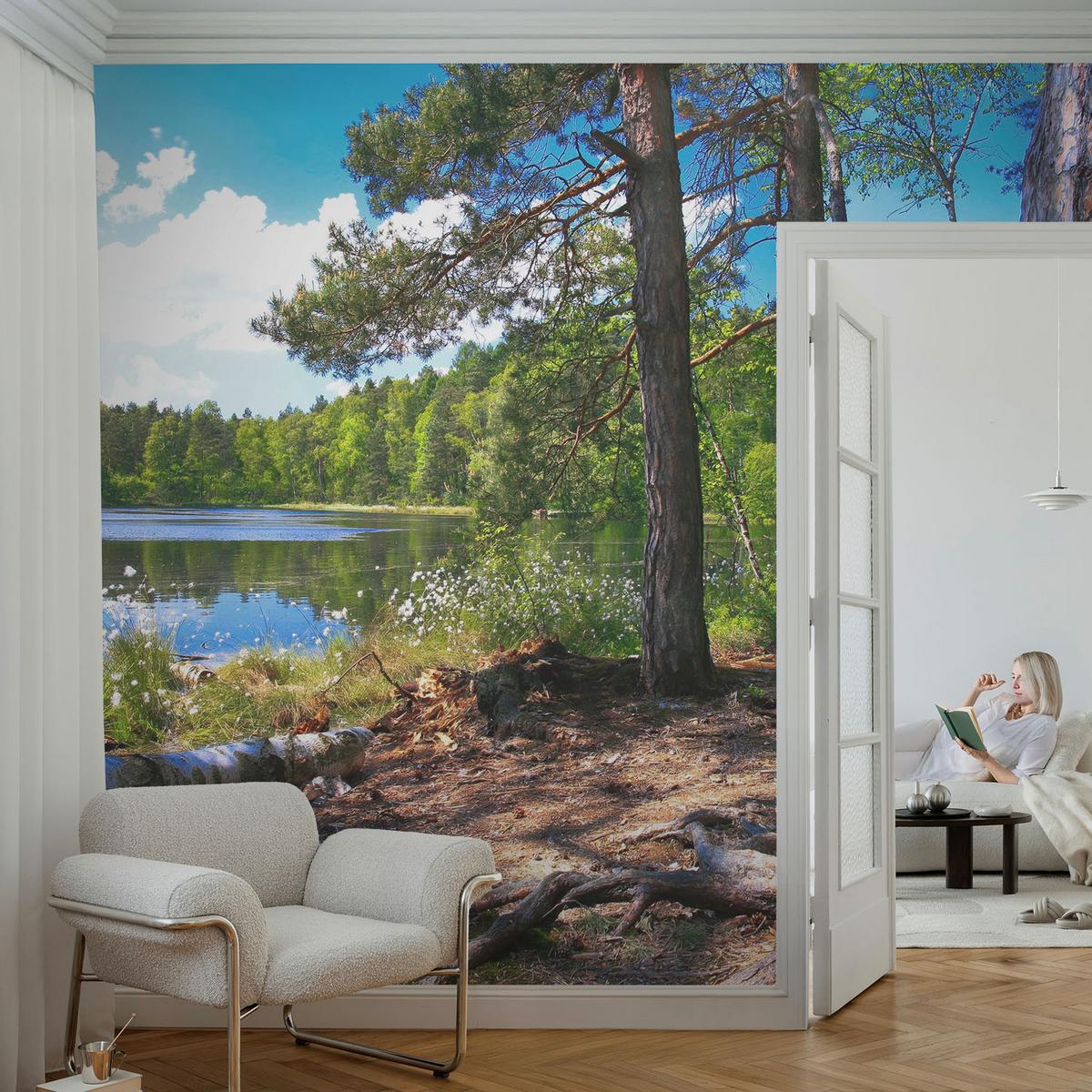 FOTOTAPETE 104x70 cm - Waldlandschaft - Grün, Textil (104/70cm) - Wallfluent