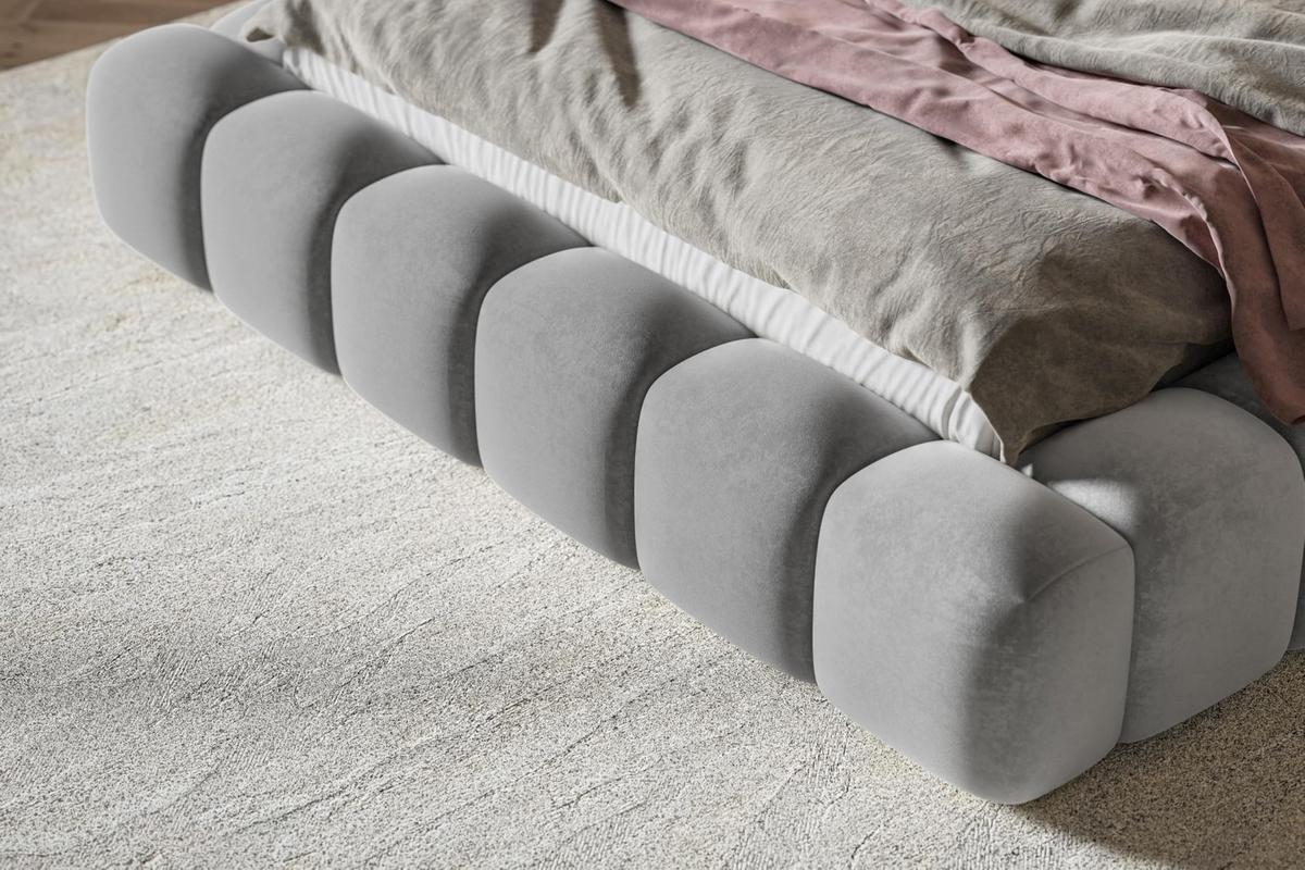 BETT 180x200 - Polsterbett mit Bettkasten und Metallrahmen - Modern Bett - Eleganter Catch Me-Stoff - Kollektion Nora Maxi - Weiß - Weiß, Holz/Textil (180/200cm) - Alpi-Möbel