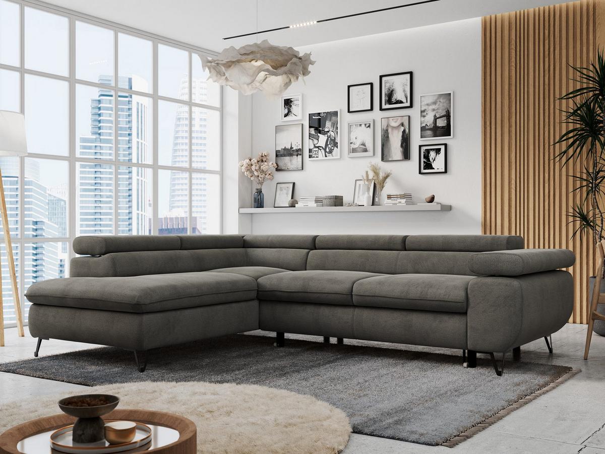 ECKSOFA PETER L Dunkelgrau Velvet - Links Seite - Dunkelgrau/Schwarz, Textil/Metall (208/273cm) - MKS