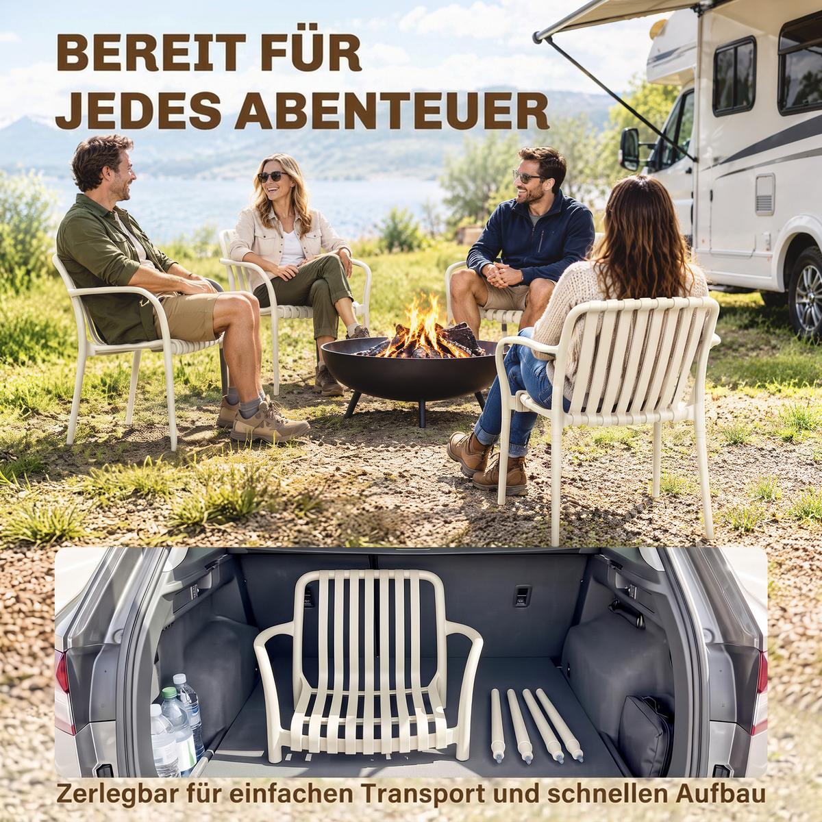 GARTENSTÜHLE 4er Set Kunststoff Cremeweiß - Creme, Kunststoff (55/81.5/58.5cm) - Outsunny