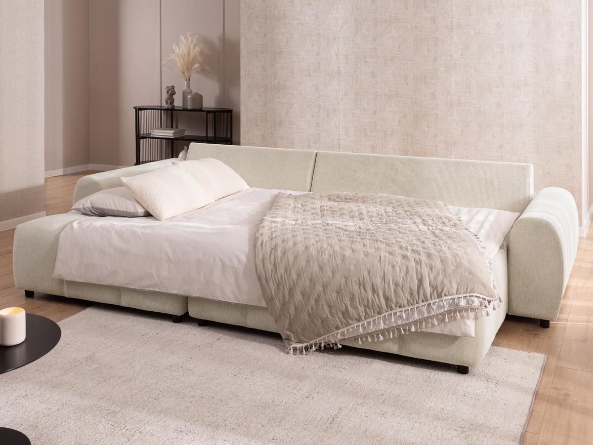HOCKER Bubble mit Sitzfläche in Bubble-Optik aus weichem Hellbeige Strukturstoff mit schöner Sitzkomfort - Beige/Schwarz, Holz/Kunststoff (147/42/74cm) - S-Style Möbel