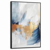 LEINWAND Bilder mit Rahmen - Gold - Blau - Aquarell - Kunst - Modern - 60x90 - Hellblau, Textil (60/90cm) - MuchoWow