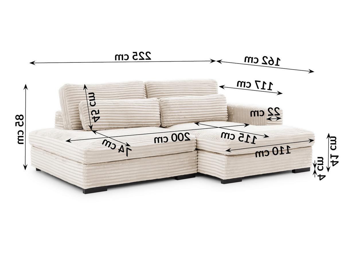 ECKSOFA Wolke mit tiefer Sitzfläche, Schlaffunktion und praktischem Bettkasten aus weichem Creme Cordstoff - Creme/Schwarz, Holz/Kunststoff (225/162cm) - S-Style