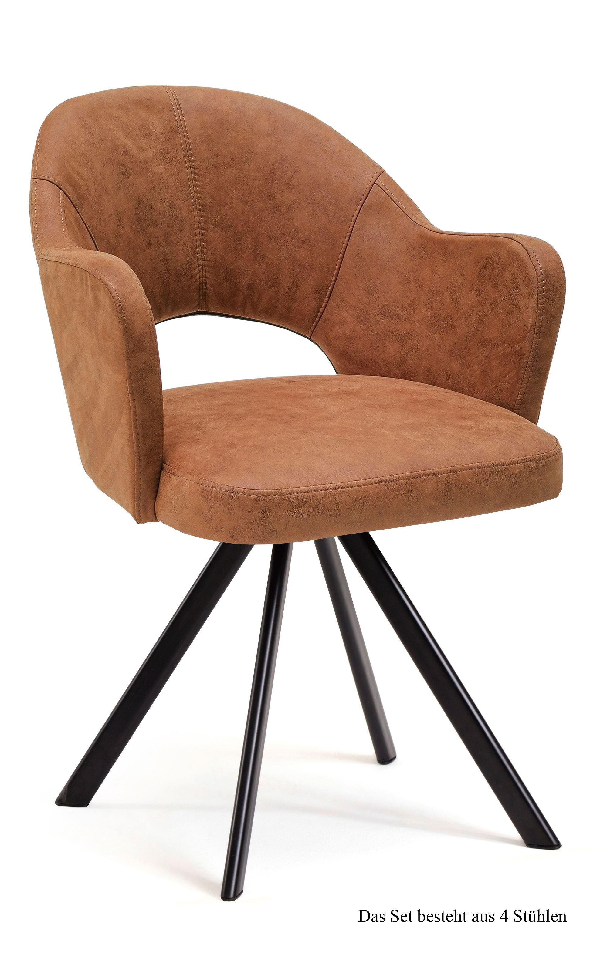 ARMLEHNSTUHL (4er-Set) Debor 59x87x61 Schwarz/Cognac - Cognac/Schwarz, Kunststoff (61/87/59cm) - 58aufmkessel
