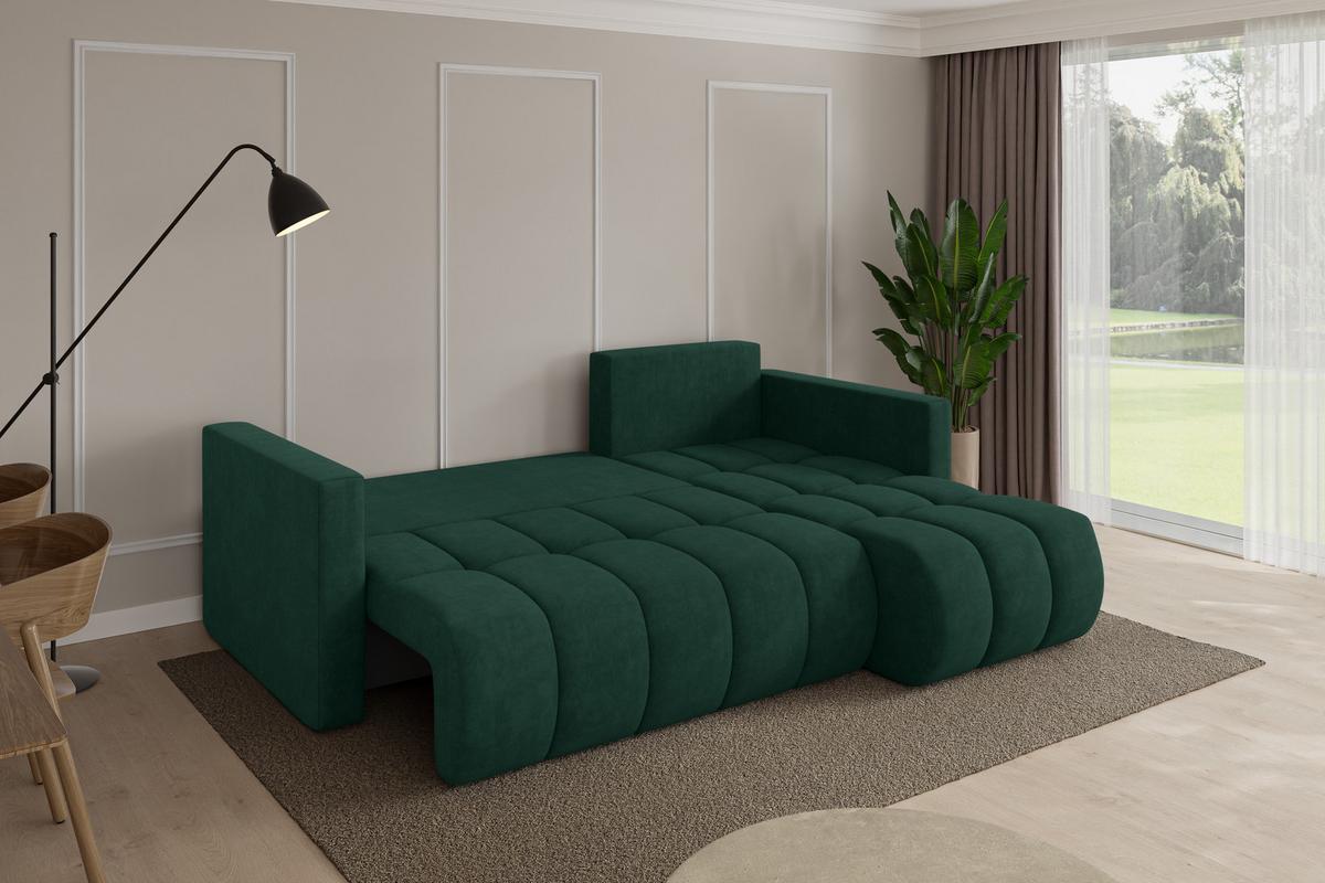 ECKSOFA mit Schlaffunktion Ottomane Rechts GARD-L 226x146x85 Grün Velours - Schwarz/Grün, Holzwerkstoff/Kunststoff (226/146cm) - ALTDECOR