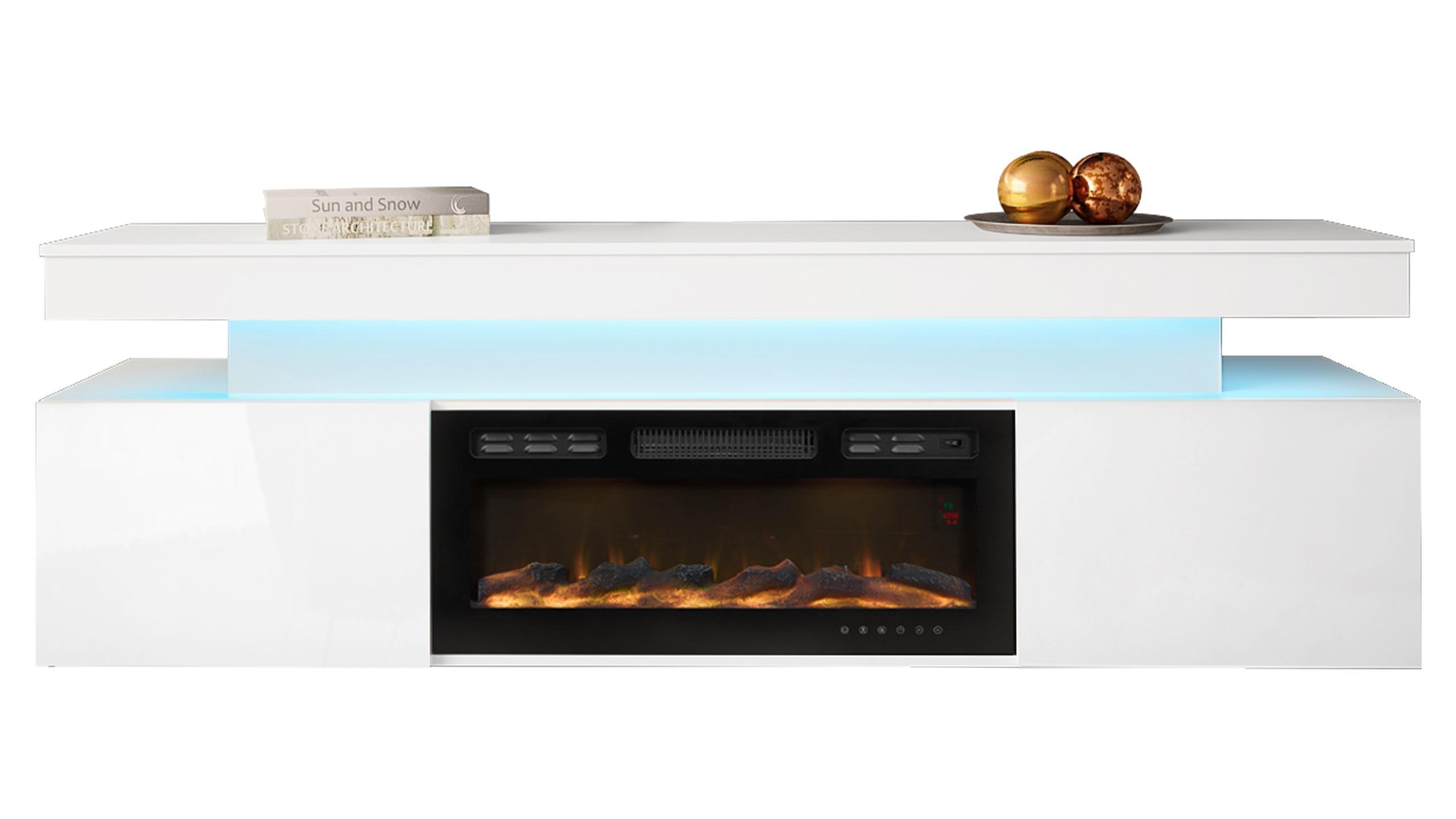 TV-LOWBOARD EF 2D Glossa mit Kamin - Weiß, Holzwerkstoff/Kunststoff (190/59/41cm) - MIRJAN24