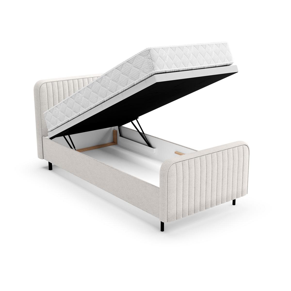 POLSTERBETT Lami 90x200, Einzelbett mit Bettkasten und Taschenfedernmatratze 20 cm, Creme - Creme/Schwarz, Textil/Metall (90/200cm) - Beautysofa