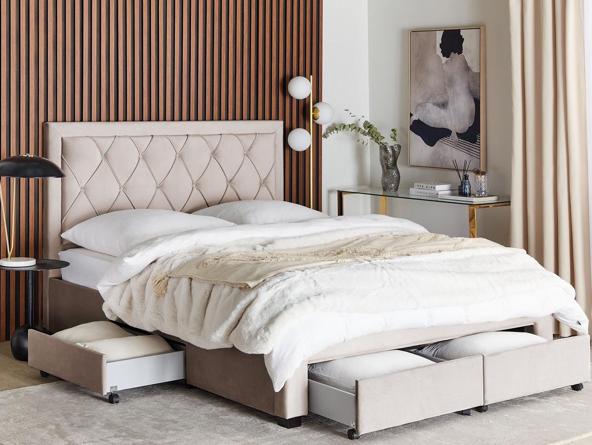 POLSTERBETT 160/200cm Beige Lievin - Beige, Textil (160/200cm) - Beliani