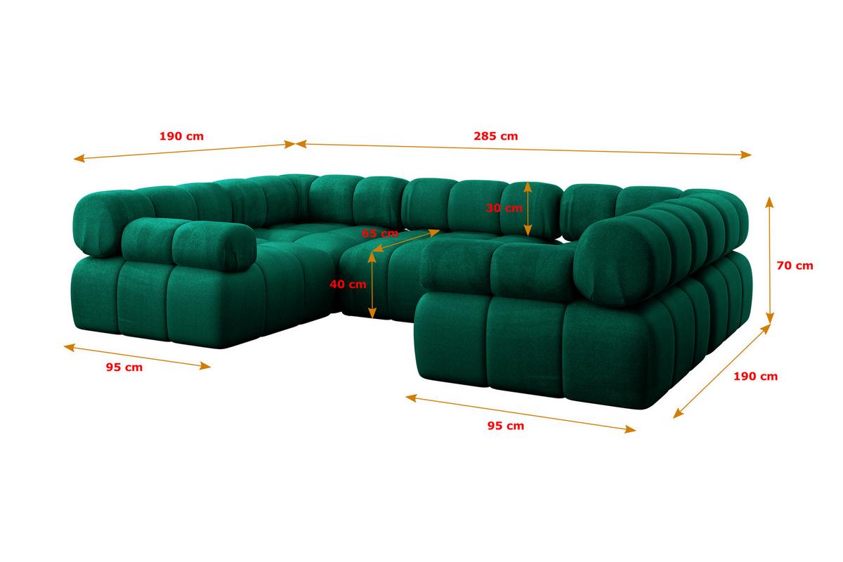 WOHNLANDSCHAFT modulares Sofa Birno-U1 - 285x190x70 cm Dunkelgrün Velours - Dunkelgrün, Holzwerkstoff/Textil (285/70/190cm) - ALTDECOR