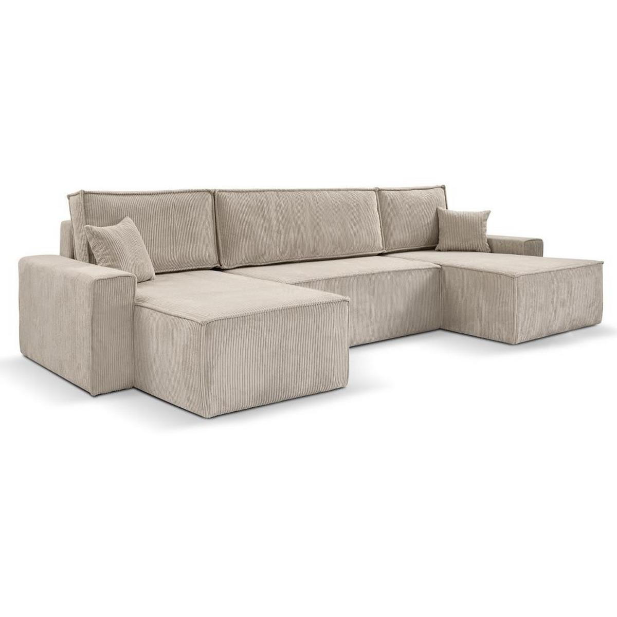 WOHNLANDSCHAFT Hektor U mit Schlaffunktion, 377 cm, beige - Beige/Schwarz, Kunststoff/Textil (377/94/152cm) - Beautysofa