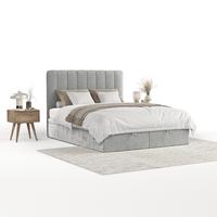 POLSTERBETT Vienna mit Stauraum 200/200 cm Hellgrau im Lotta Stoff - Hellgrau/Schwarz, Holz/Holzwerkstoff (200/200cm) - AltaBeds