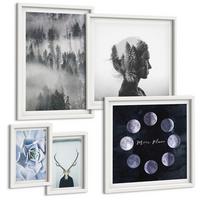 BILDER SET 5er Set - 50x50 cm & 20x30 cm & 40x60 cm Weißer Rahmen - Waldnebel, Mond, Schädel, Frau - Weiß, Kunststoff (40/60cm) - TULUP
