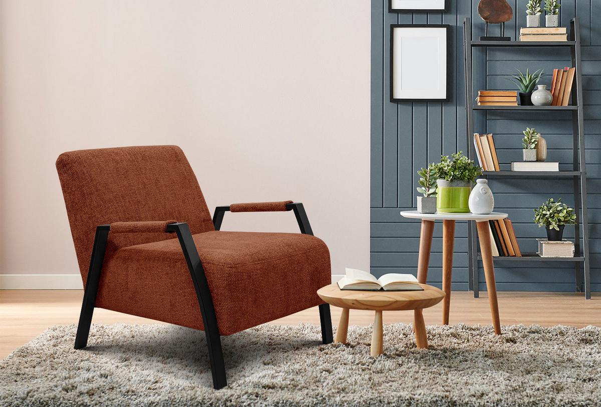 SESSEL KOBE, dunkelorange - Dunkelorange/Schwarz, Holz/Textil (72/76/90cm) - Wozimo