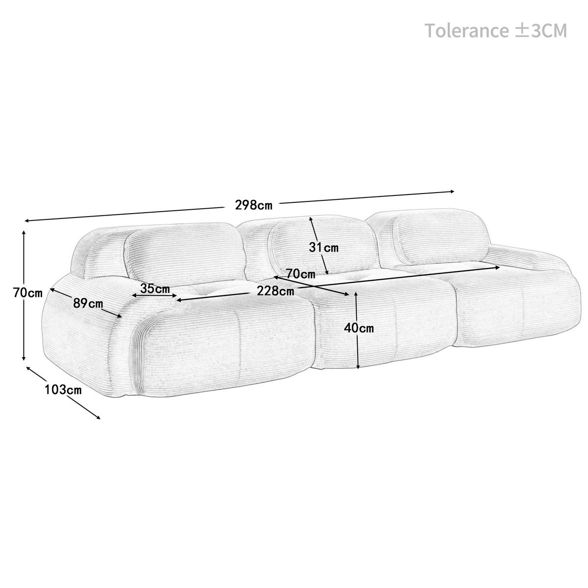 3-SITZER-SOFA in Premium-Cord Montagefrei & Rutschfest - Beige, Textil (298/75/103cm) - Urban Meuble