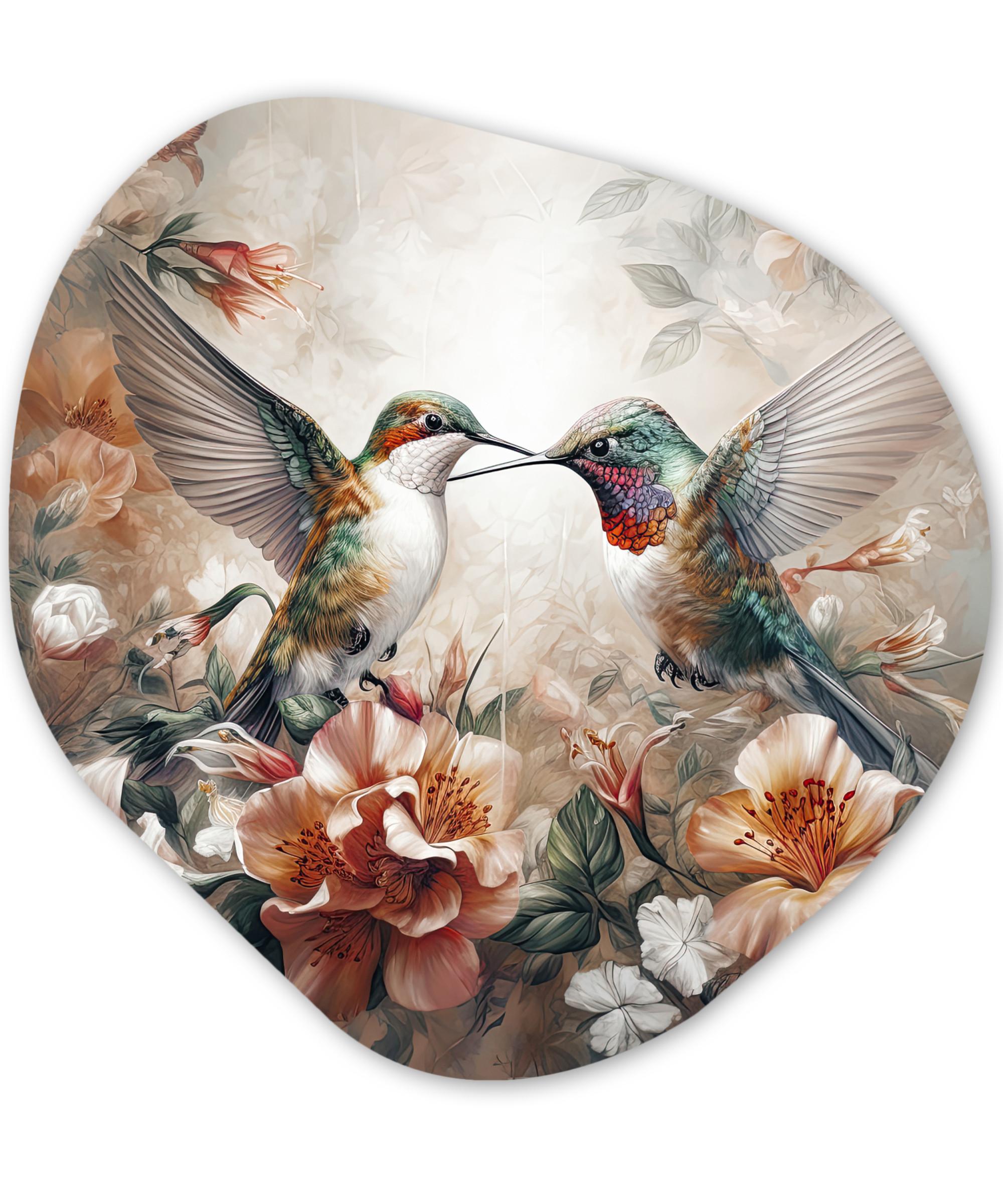 WANDBILD Kolibri - Vögel - Blumen - Natur Room Decor 90x90 cm - Altrosa, Kunststoff (90/90cm) - MuchoWow