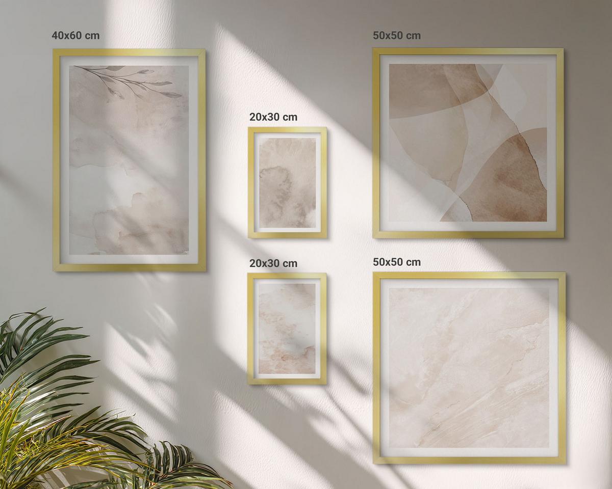 BILDER SET 5er Set - 50x50 cm & 20x30 cm & 40x60 cm Goldrahmen - Aquarellfarben, Boho-Texturen - Goldfarben, Kunststoff (40/60cm) - TULUP