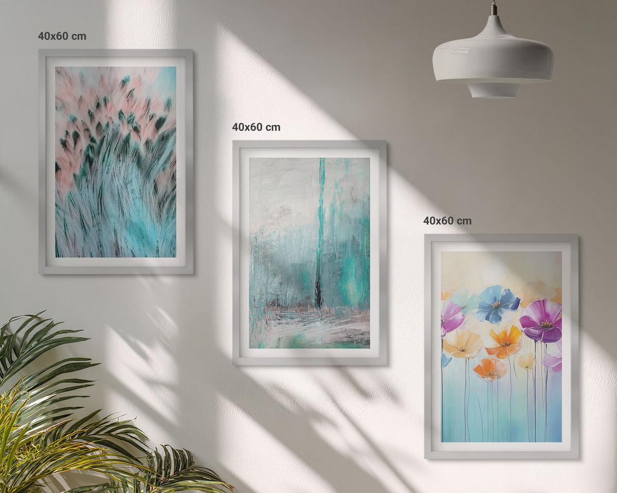 BILDER SET 3er Set - 40x60 cm Silberner Rahmen - Hintergrundmuster mit Pastellblumen - Silberfarben, Kunststoff (40/60cm) - TULUP