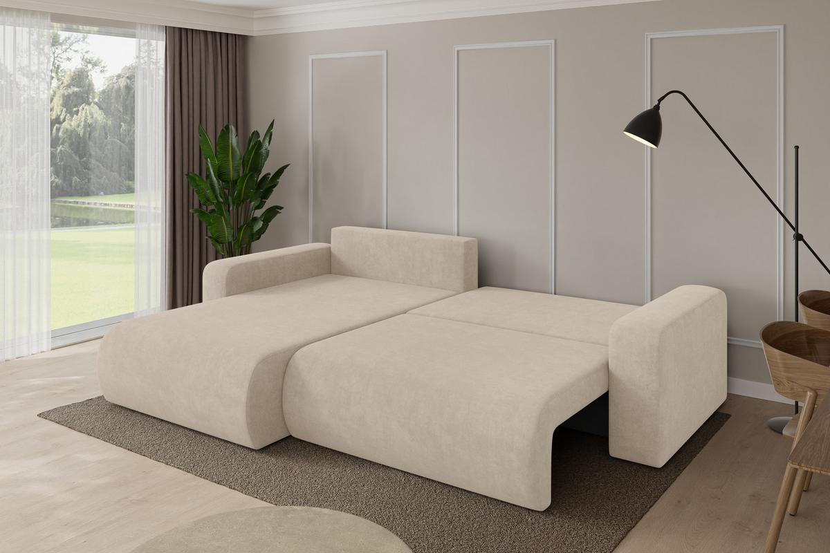 ECKSOFA mit Schlaffunktion Ottomane Links BERY-L 276x193x88 Beige Velours - Schwarz/Sahara, Holzwerkstoff/Kunststoff (276/193cm) - ALTDECOR