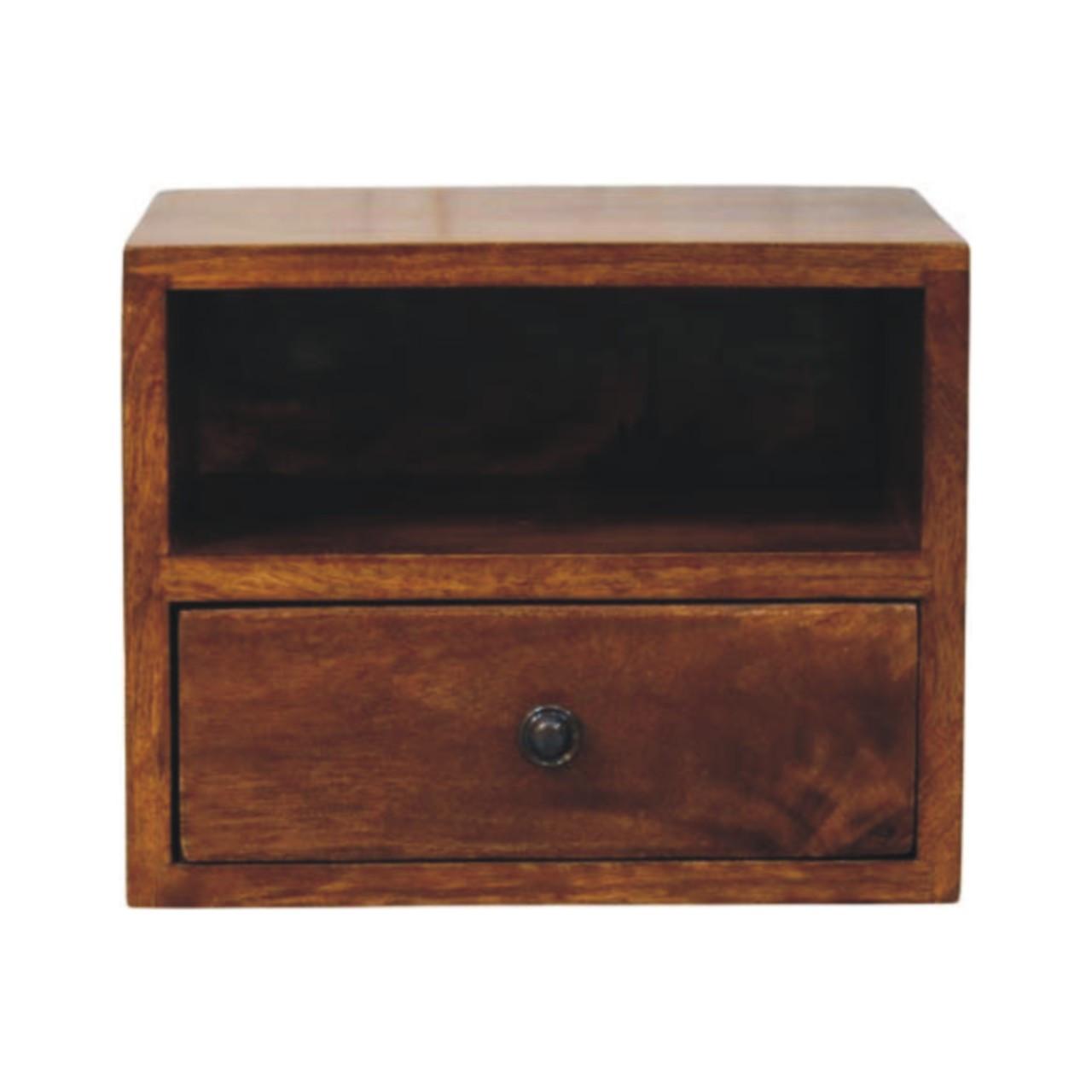 NACHTTISCH Massivholz Solis Chestnut Wand-Nachttisch, 1 Schublade, 1 offenes Fach, dunkelbraun - Messingfarben/Braun, Holz/Metall (30/24/25cm) - Artisan Furniture
