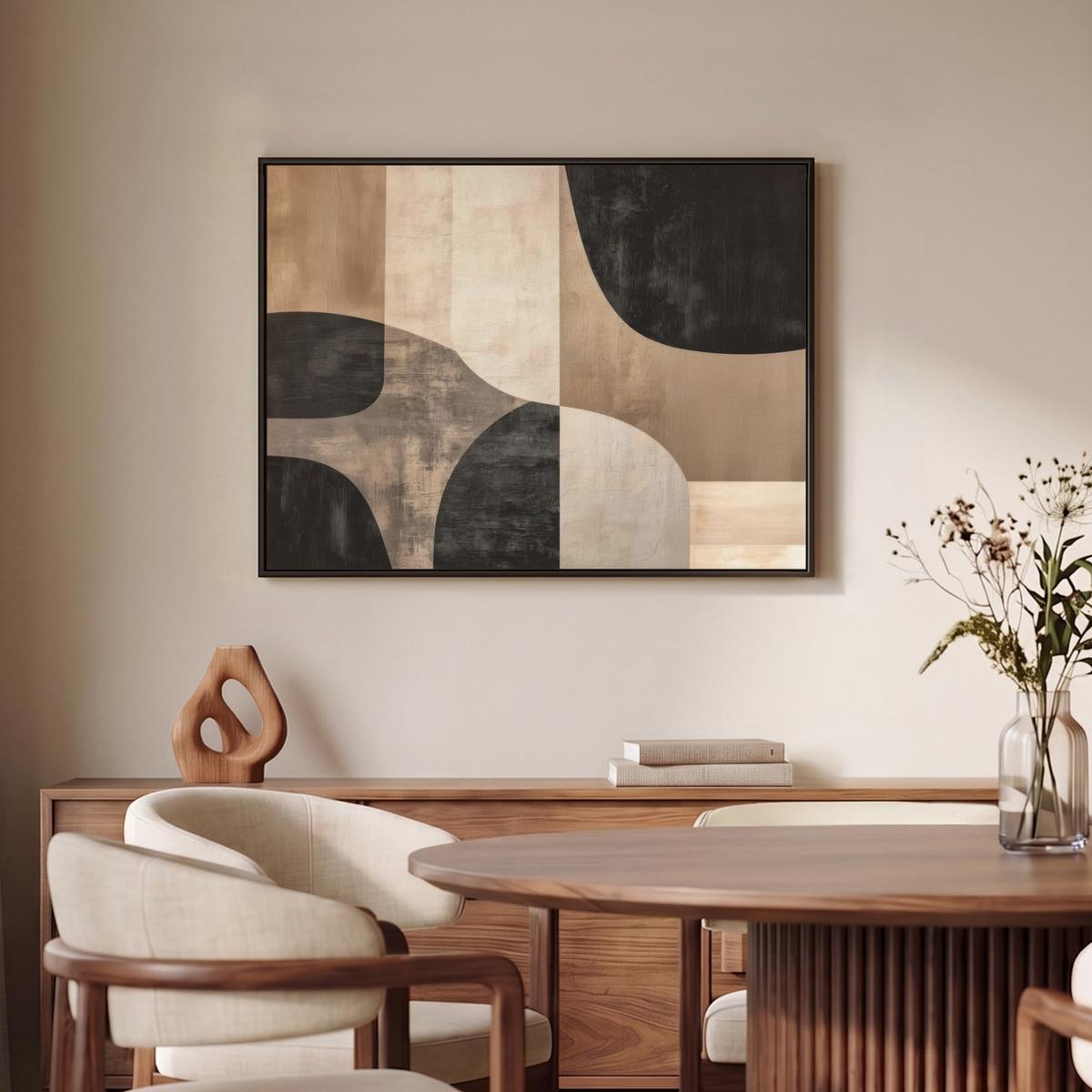LEINWAND Bilder mit Rahmen - Abstrakt - Flugzeuge - Schwarz - Rund - 70x50 - Beige, Textil (70/50cm) - MuchoWow