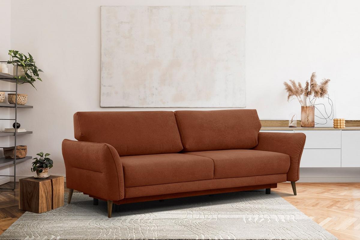 SOFA FIGARI 3-Sitzer mit Schlaffunktion, dunkelorange - Dunkelorange/Braun, Holz/Textil (232/90/107cm) - Wozimo