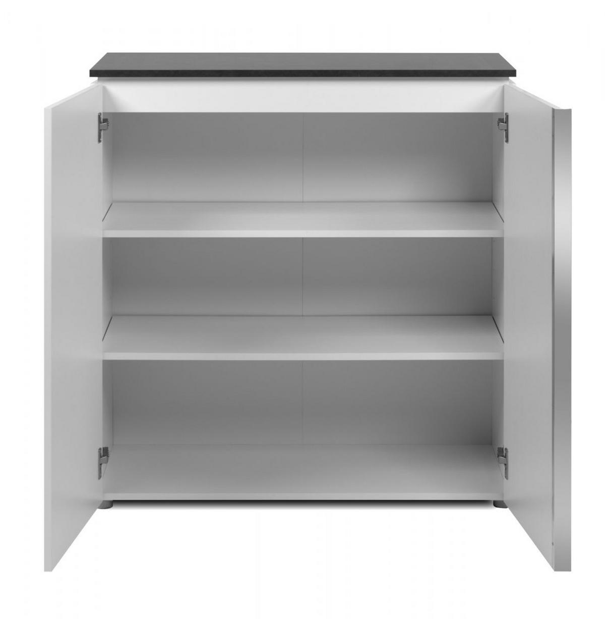 KOMMODE weiß Glanz, grau 89 x 92 cm, Sideboard 2-türig - Chromfarben/Silberfarben, Holzwerkstoff/Kunststoff (88.5/92/40cm) - Furn.Design