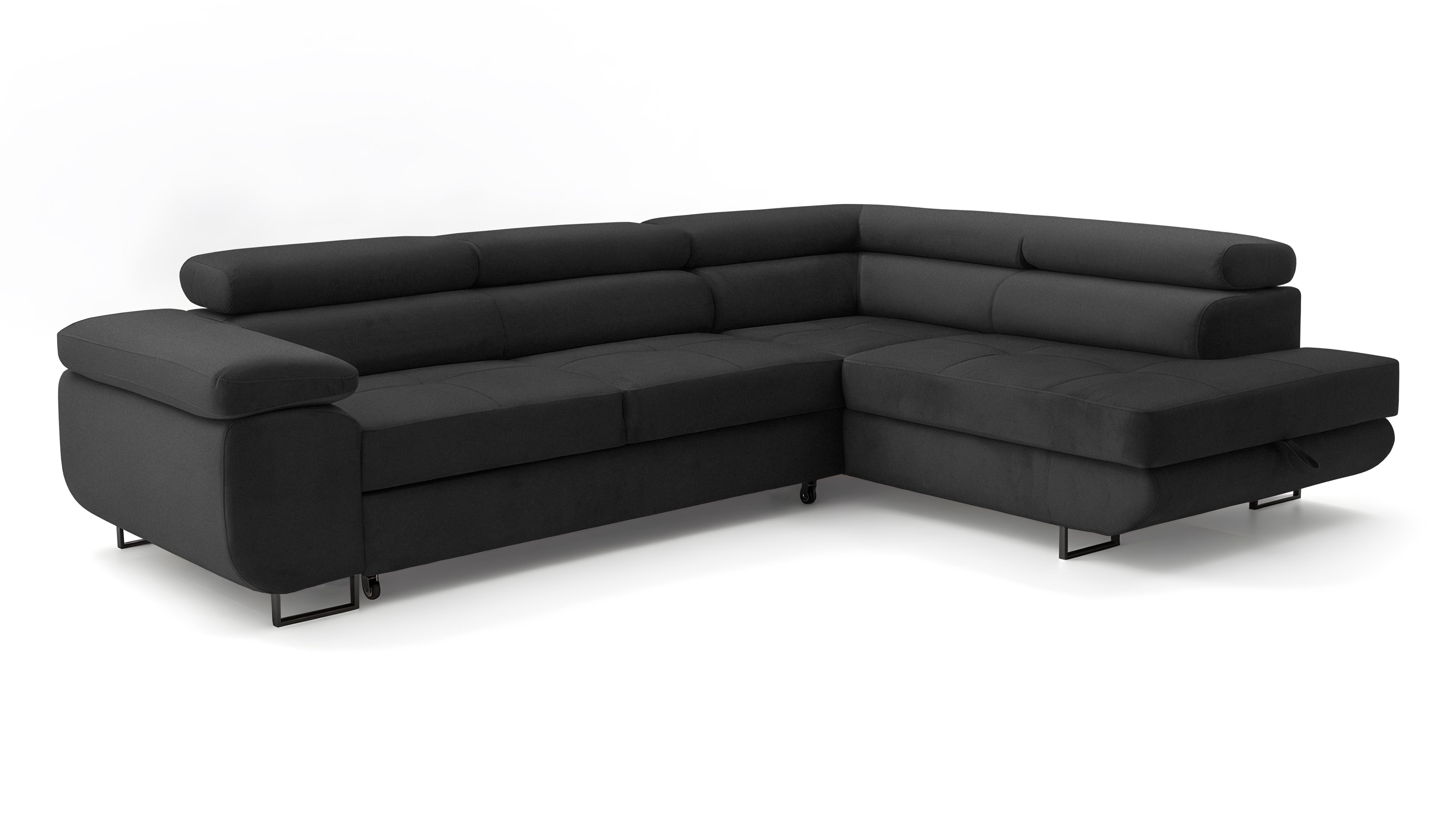 ECKSOFA Velmo mit Bettkasten und Schlaffunktion, verstellbaren Kopfstützen, in L-Form - Dunkelgrau, Textil (275/203cm)