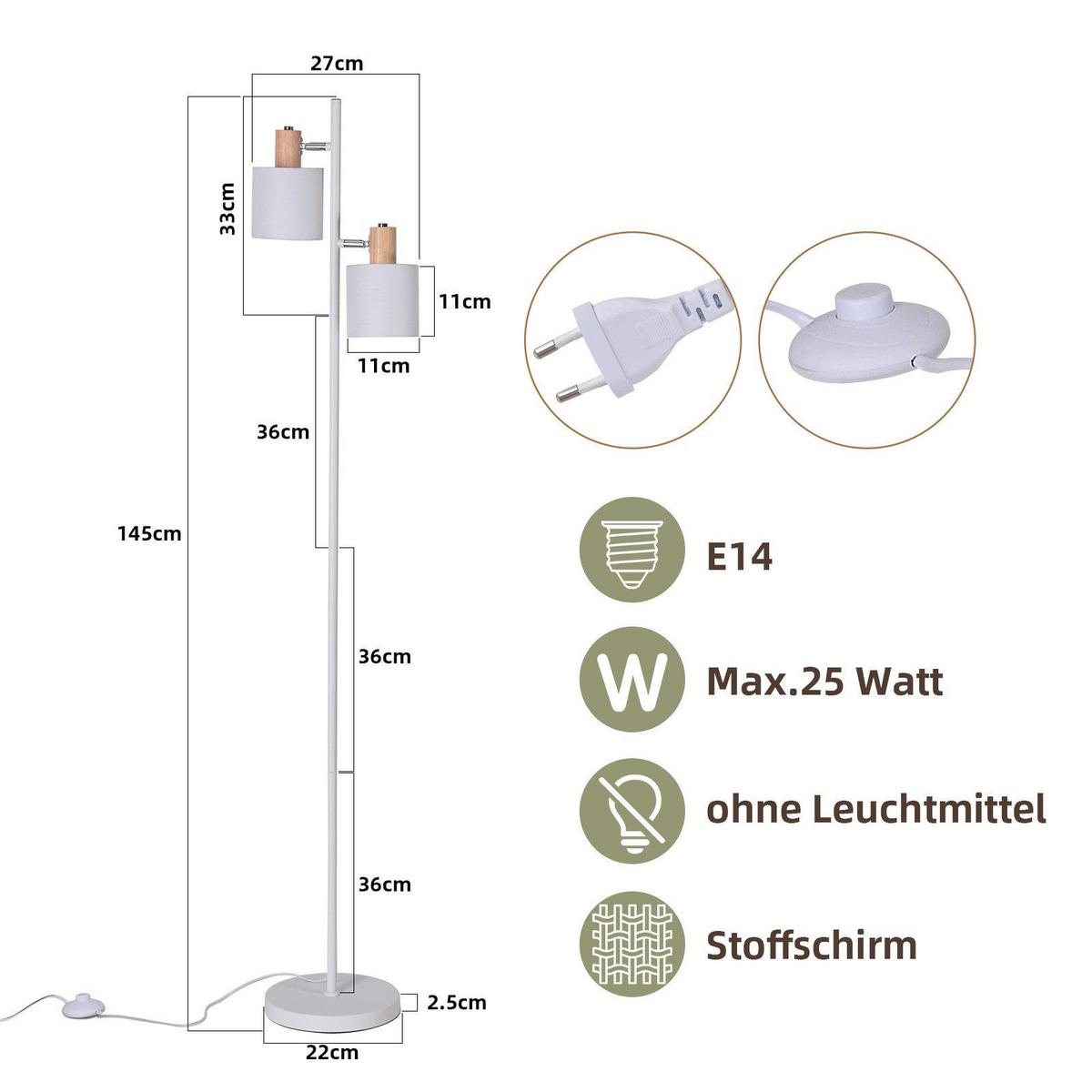 STEHLAMPE Yamada 27/22/145cm - Eschefarben, Metall (27/22/145cm) - Nettlife