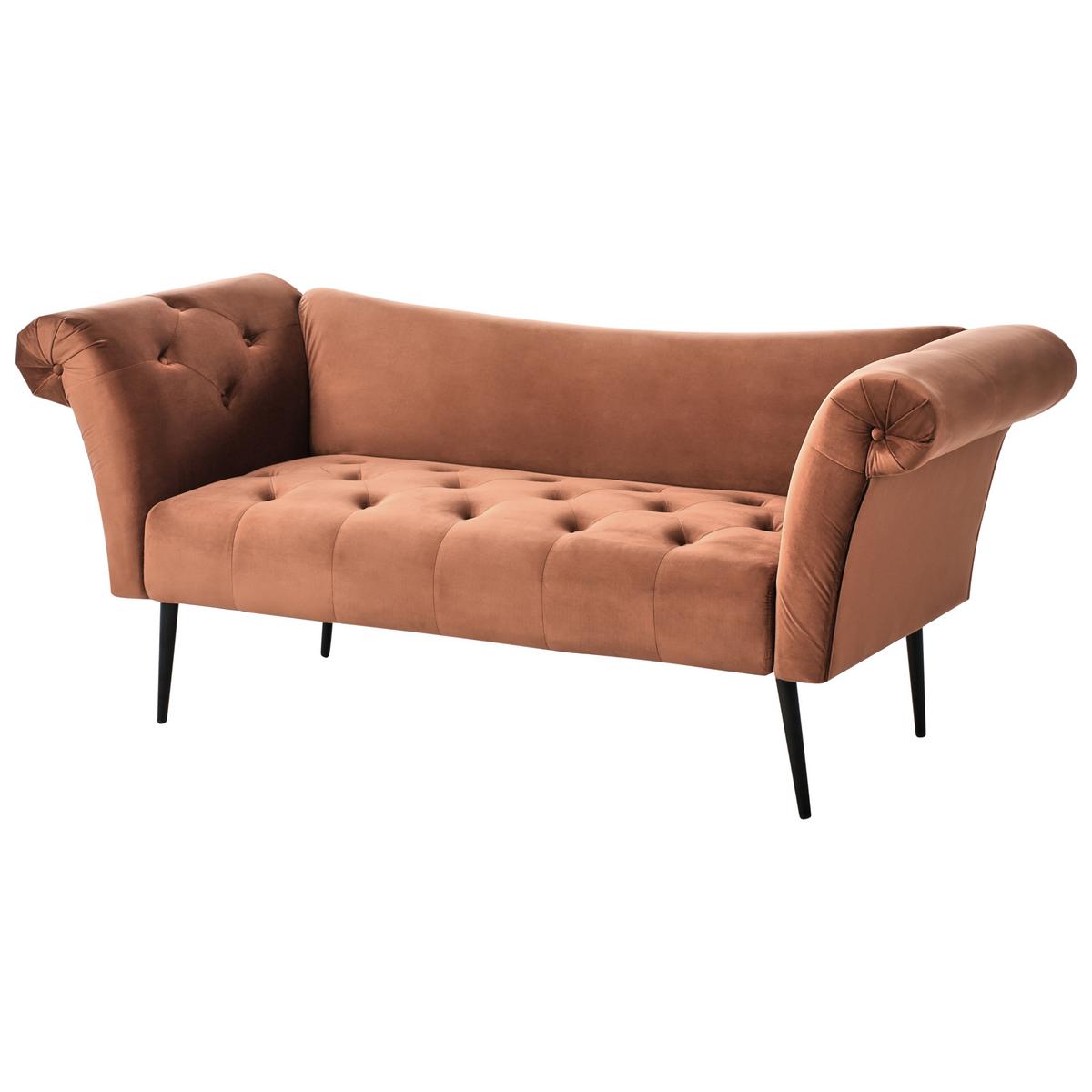 CHAISELONGUE Samtstoff Goldbraun Nantilly - Goldfarben/Schwarz, Textil (175/76/69cm) - Beliani