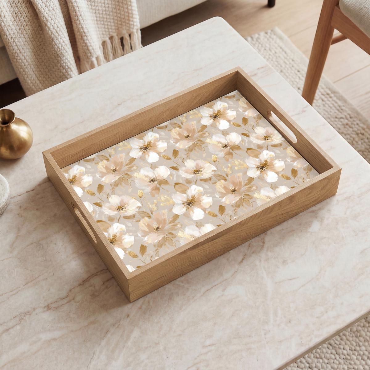 TABLETT Blumen - künstlerisch - Gold 40x30 cm - Beige, Holz (40/5/5cm) - OnlyWow