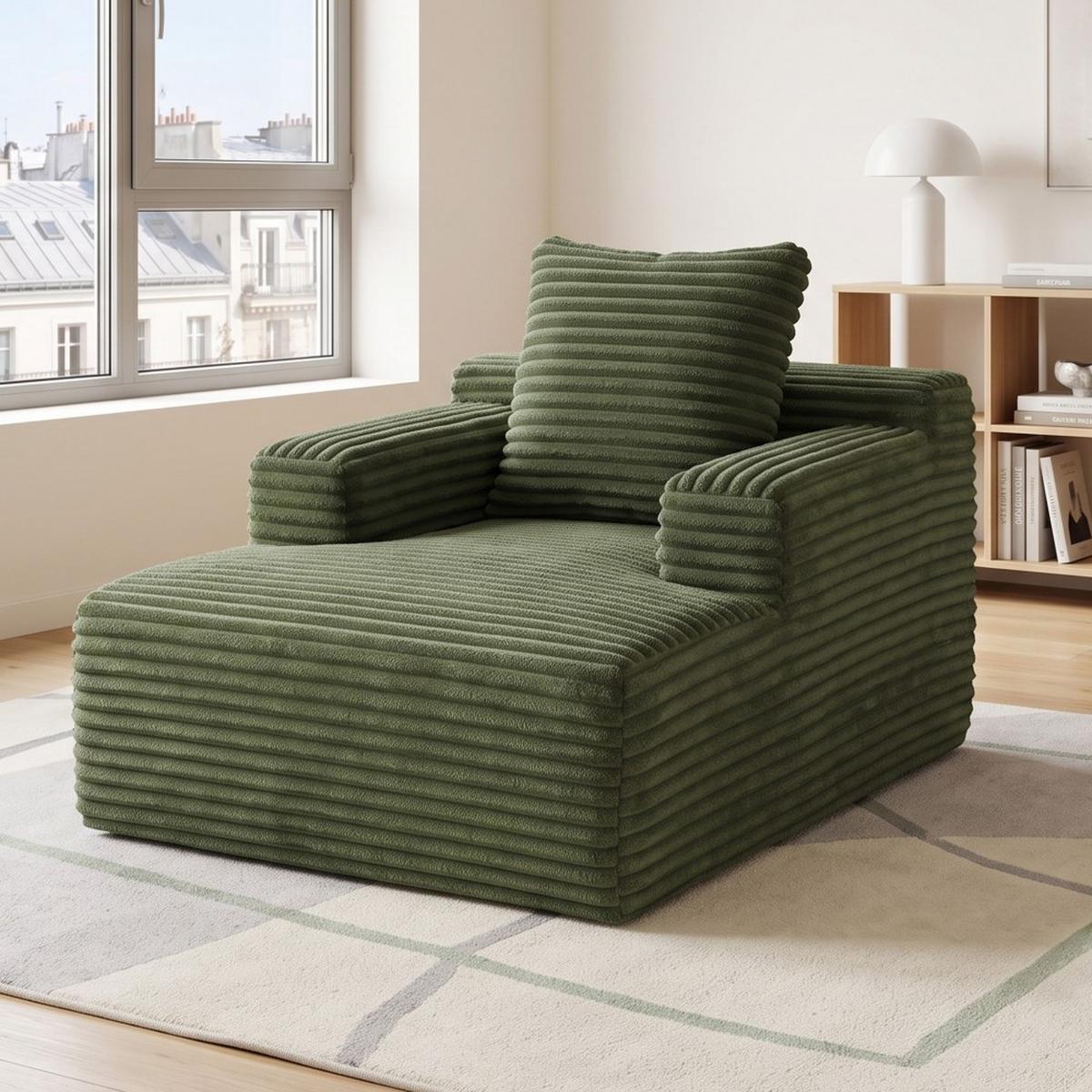 CHAISELONGUE Modernes Cord-Sofa Relaxsessel ohne Montage - Grün, Textil (81/50/117cm) - Urban Meuble
