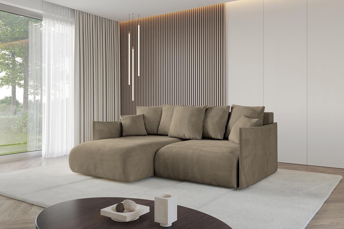 ECKSOFA Ottomane links ONESK-L 216x177x72 Braun Velours - Braun, Holzwerkstoff/Kunststoff (216/177cm) - ALTDECOR