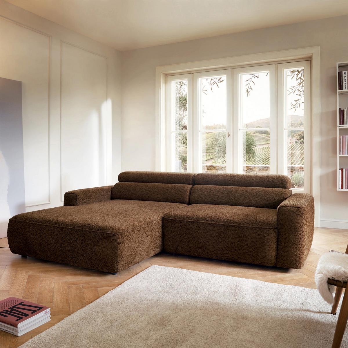 ECKSOFA Fando Braun Chenille - Schwarz/Braun, Kunststoff/Textil (252/182cm) - Selsey