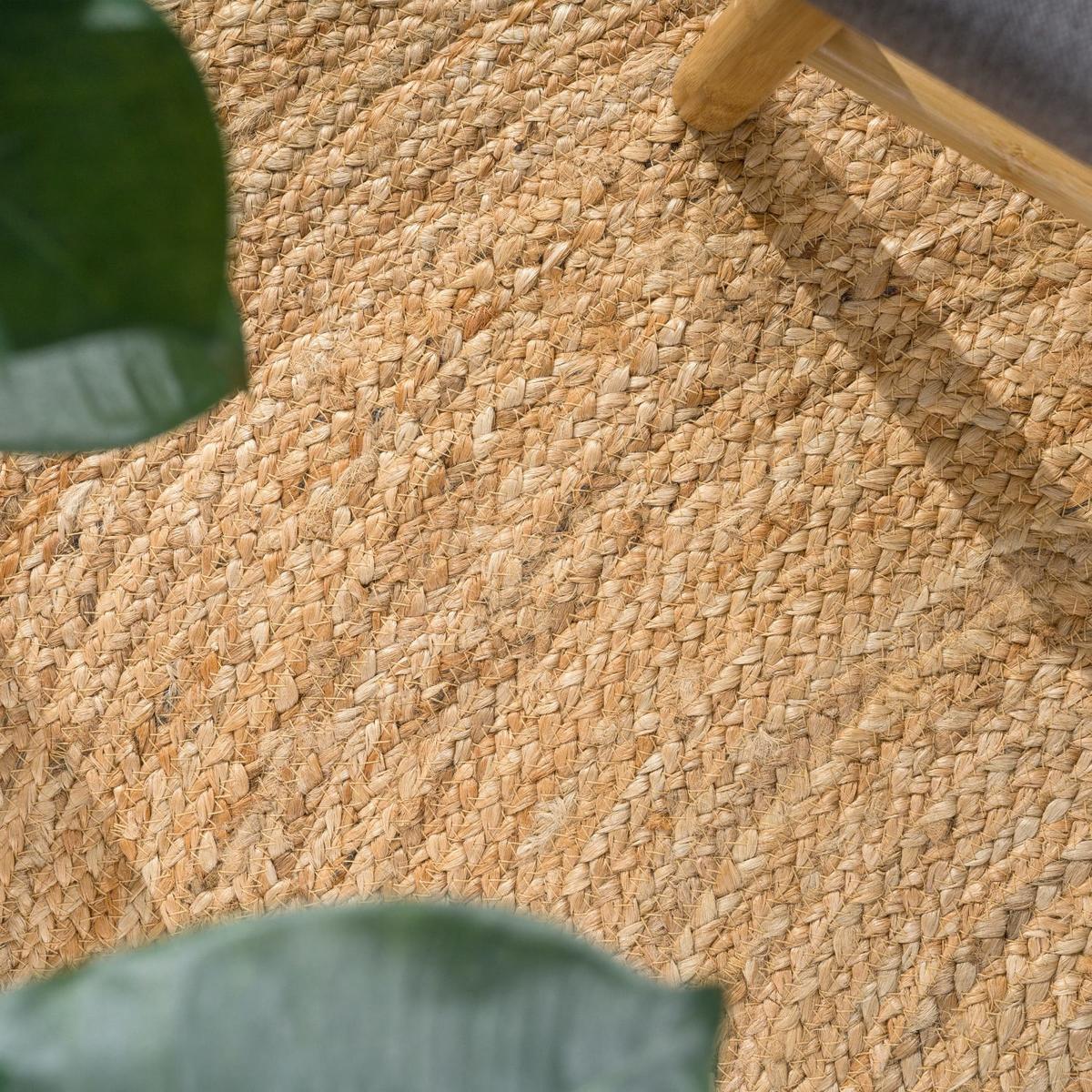 JUTETEPPICH handgewebt wendbar, im Boho-Stil, Elfenbein, Ø 120 cm - Champagner, Textil (120/120cm) - KADIMA DESIGN
