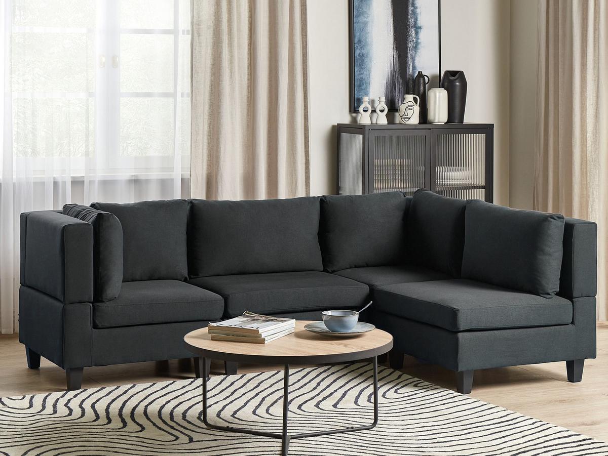 ECKSOFA Modul 4-Sitzer linksseitig Schwarz Stoff Unstad - Schwarz, Textil (228/152cm) - Beliani