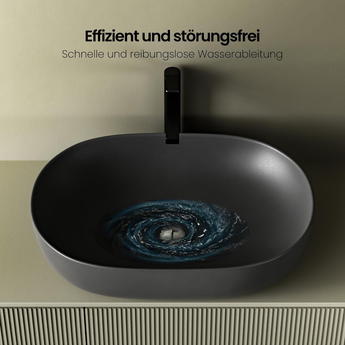 WASCHBECKEN Quadratisch R-Ecken Schwarz 60/41,5/13,5 cm - Schwarz, Keramik (59.5/13.5/41.5cm) - EMKE