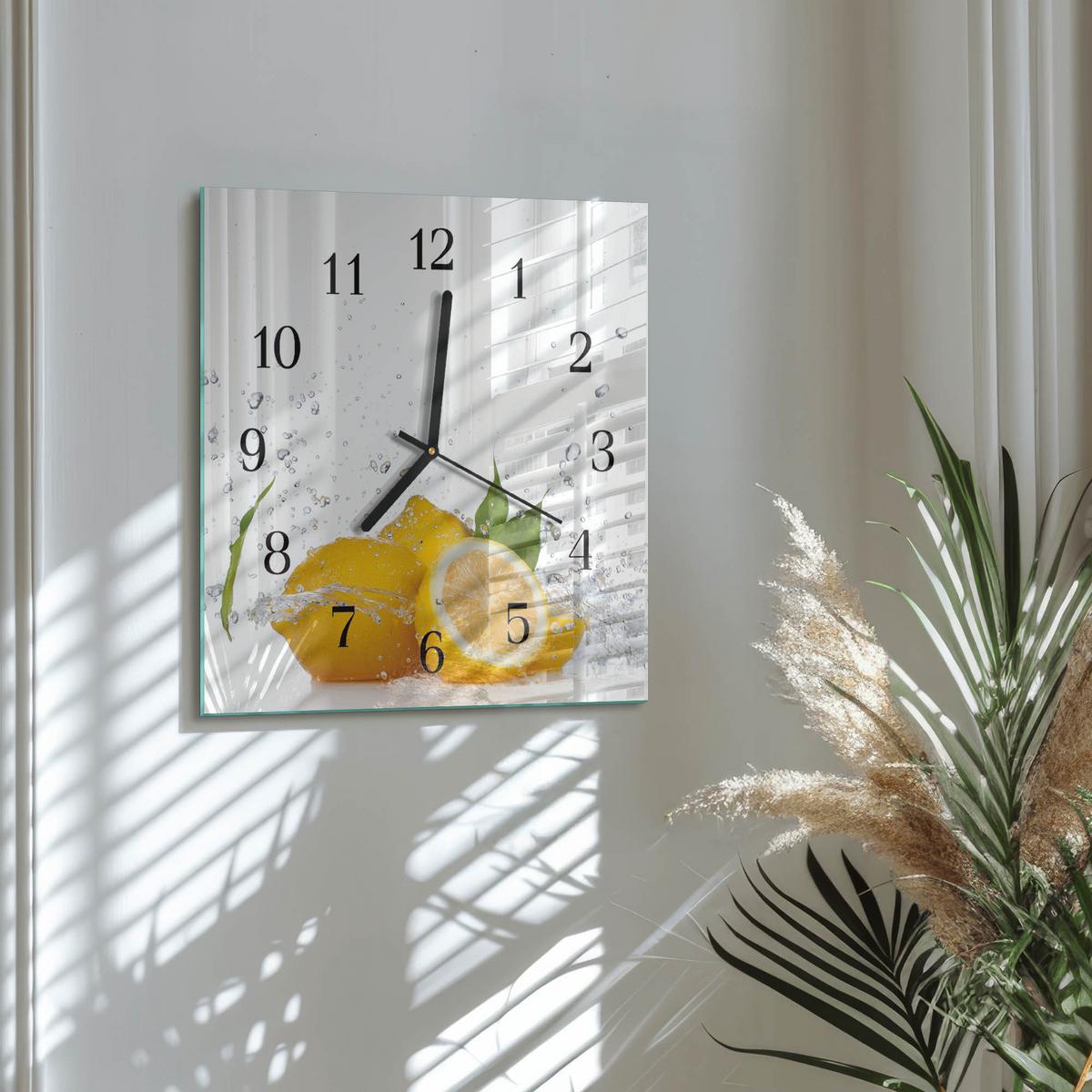 WANDUHR aus Glas 30x30 cm - Zitronen - Gelb, Glas (30/30/0.4cm) - TULUP