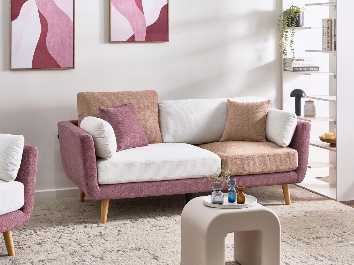 3-SITZER-SOFA Stoff Rosa Bolga - Pink, Textil (185/89/83cm) - Beliani