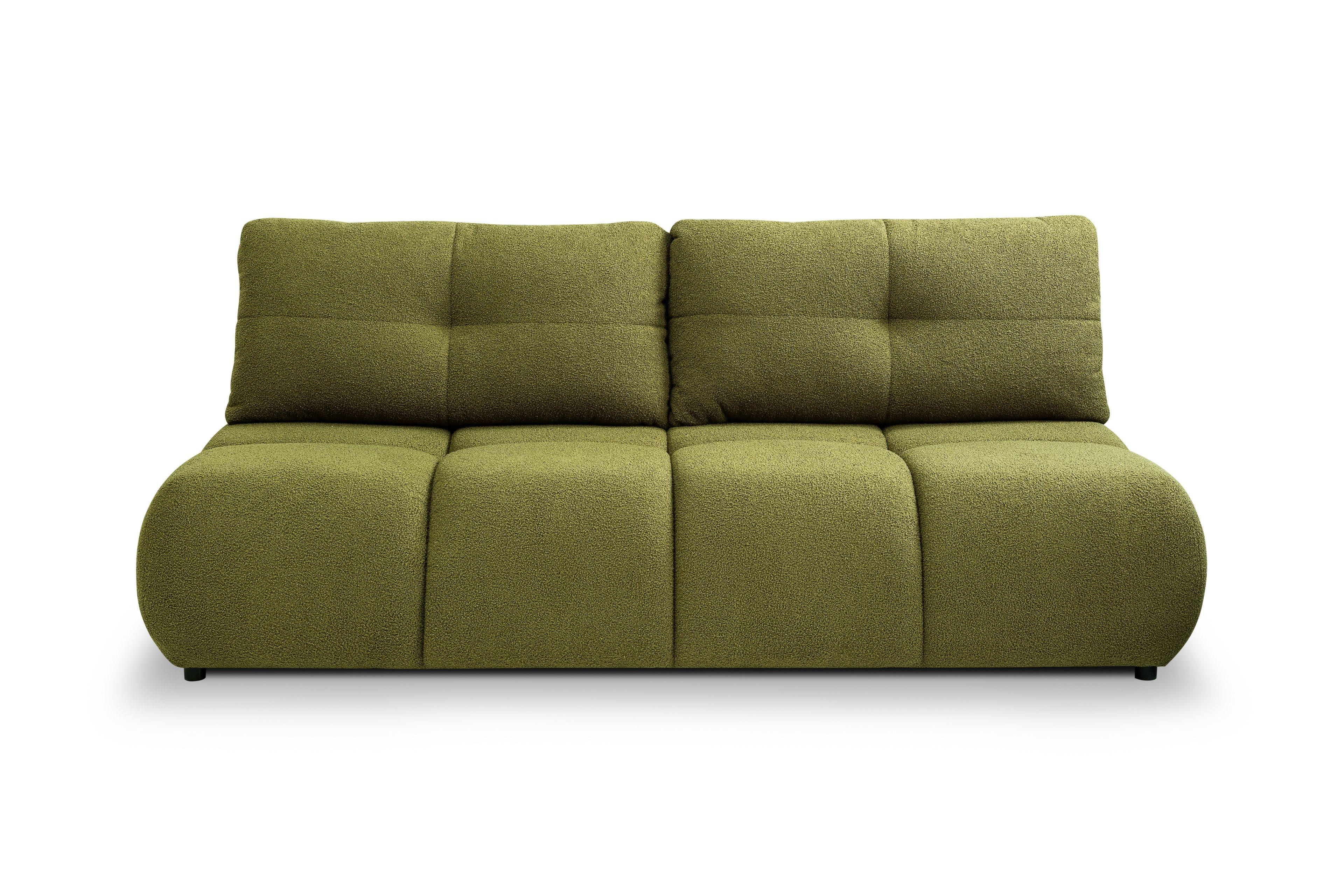 BETTSOFA CORSO Grün Bucle-Stoff mit Schlaffunktion - Grün, Holz (214/89/104cm) - MASSENO