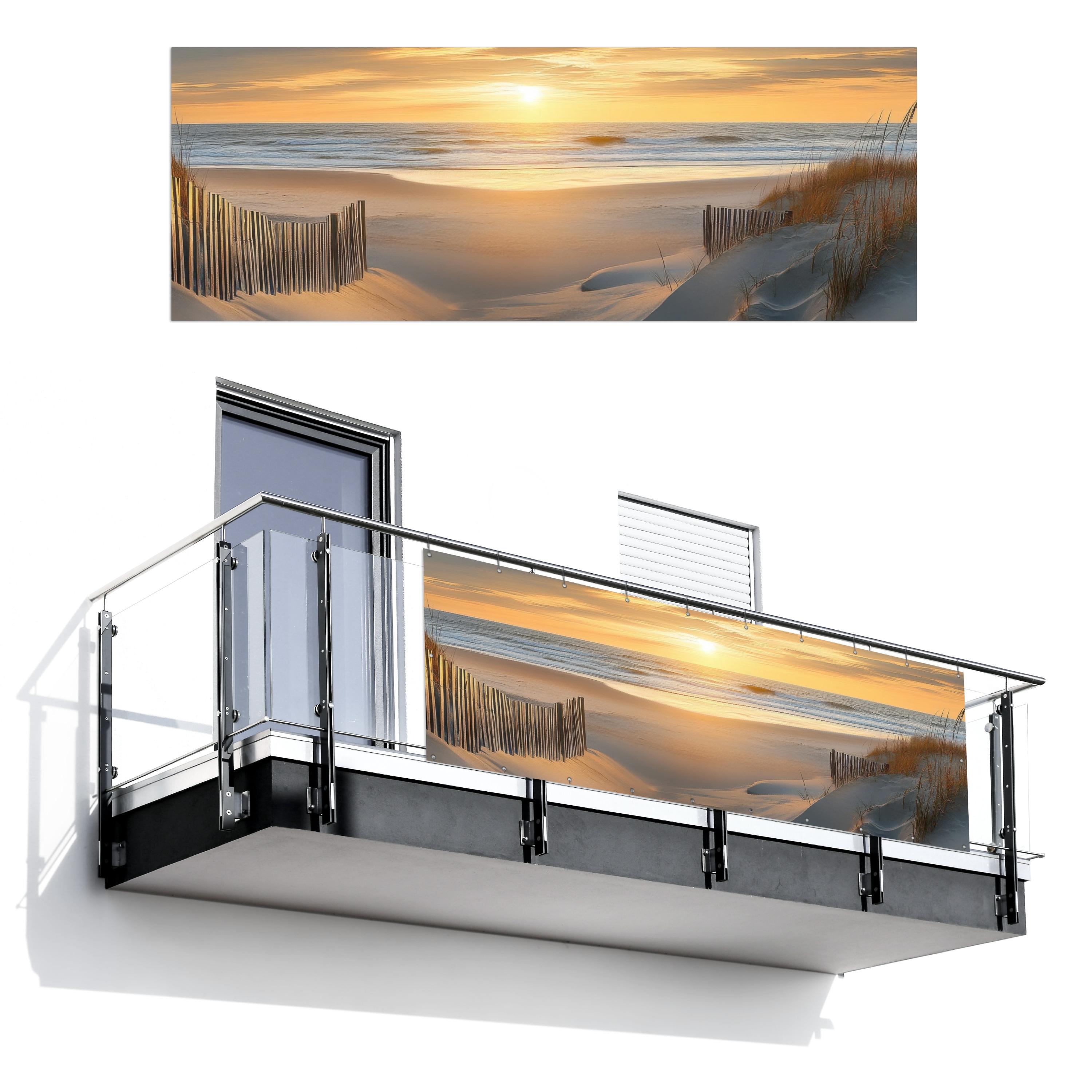 BALKON-SICHTSCHUTZ Strand - Dünen - Sonnenuntergang Balkon Deko 300x110 cm - Sandfarben, Kunststoff (300/110cm) - MuchoWow