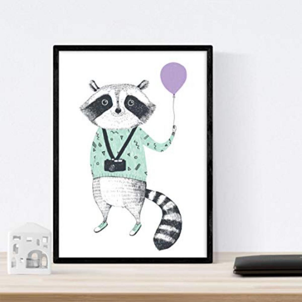 POSTER Set mit 4 Moderne skandinavische Tiere A3 Schwarzer Rahmen - Schwarz, Papier (29.7/3cm) - Nacnic