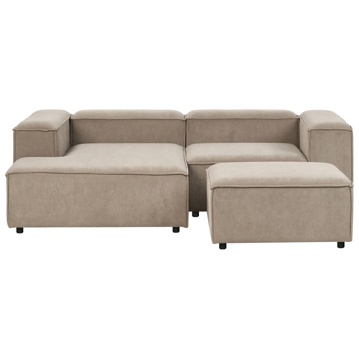 ECKSOFA Modul 3-Sitzer rechtsseitig Hellbraun Cord mit Ottomane Ardal - Hellbraun, Textil (240/180cm) - Beliani