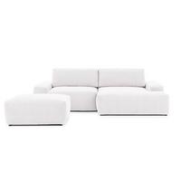 ECKSOFA inkl. Hocker Lennon aus Creme Strukturstoff mit Schlaffunktion und Bettkasten - Creme/Schwarz, Holz/Kunststoff (264/137cm) - S-Style