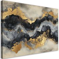 LEINWANDBILD Schwarz-weißer Marmor mit Gold 90x60cm - Goldfarben, Textil (90/60cm) - Feeby